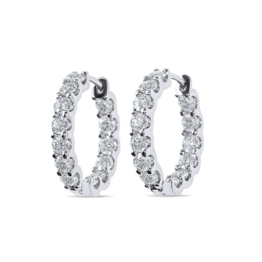 Moissanite Diamond Huggie Hoop Silver Earrings on white background
