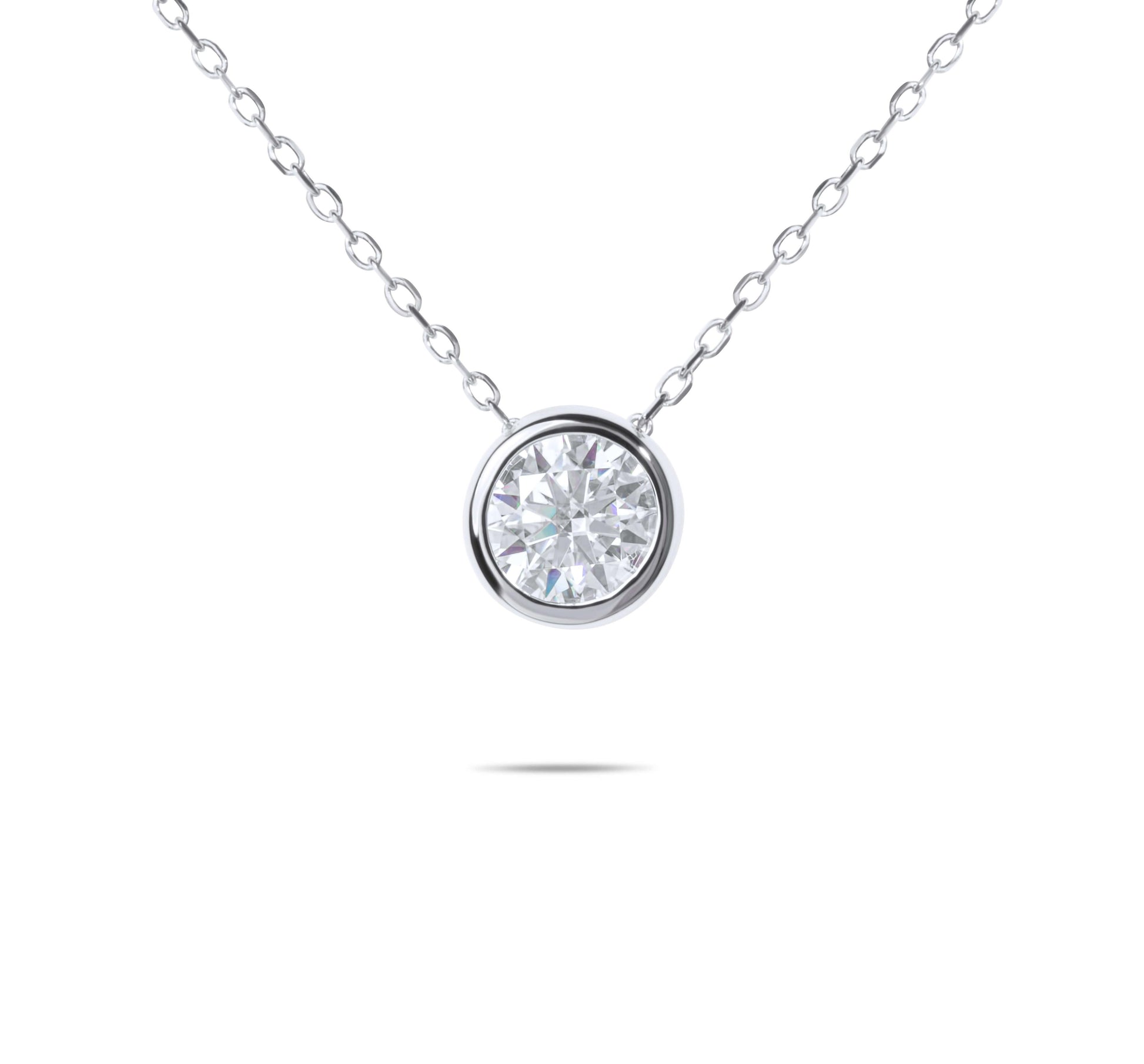 Moissanite Diamond Bezel Silver Necklace on white background