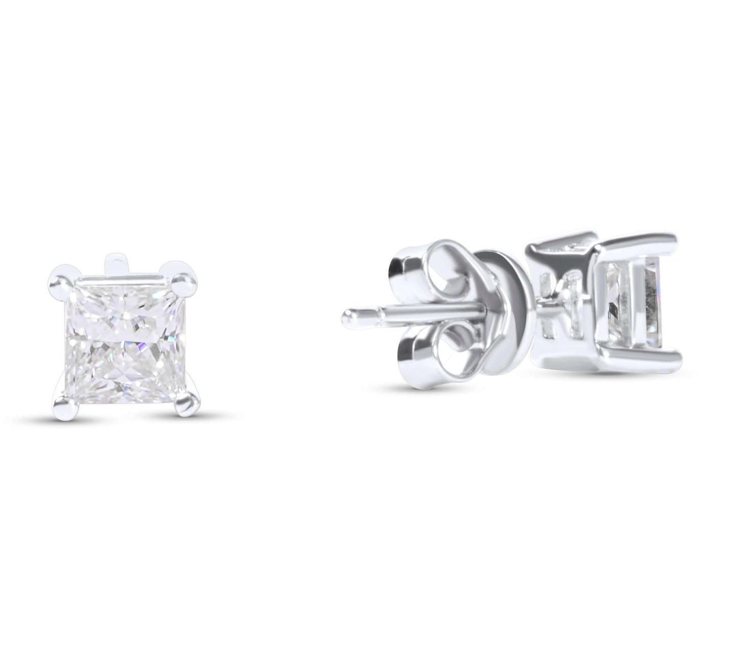 Moissanite Princess Cut Silver Earrings on white background