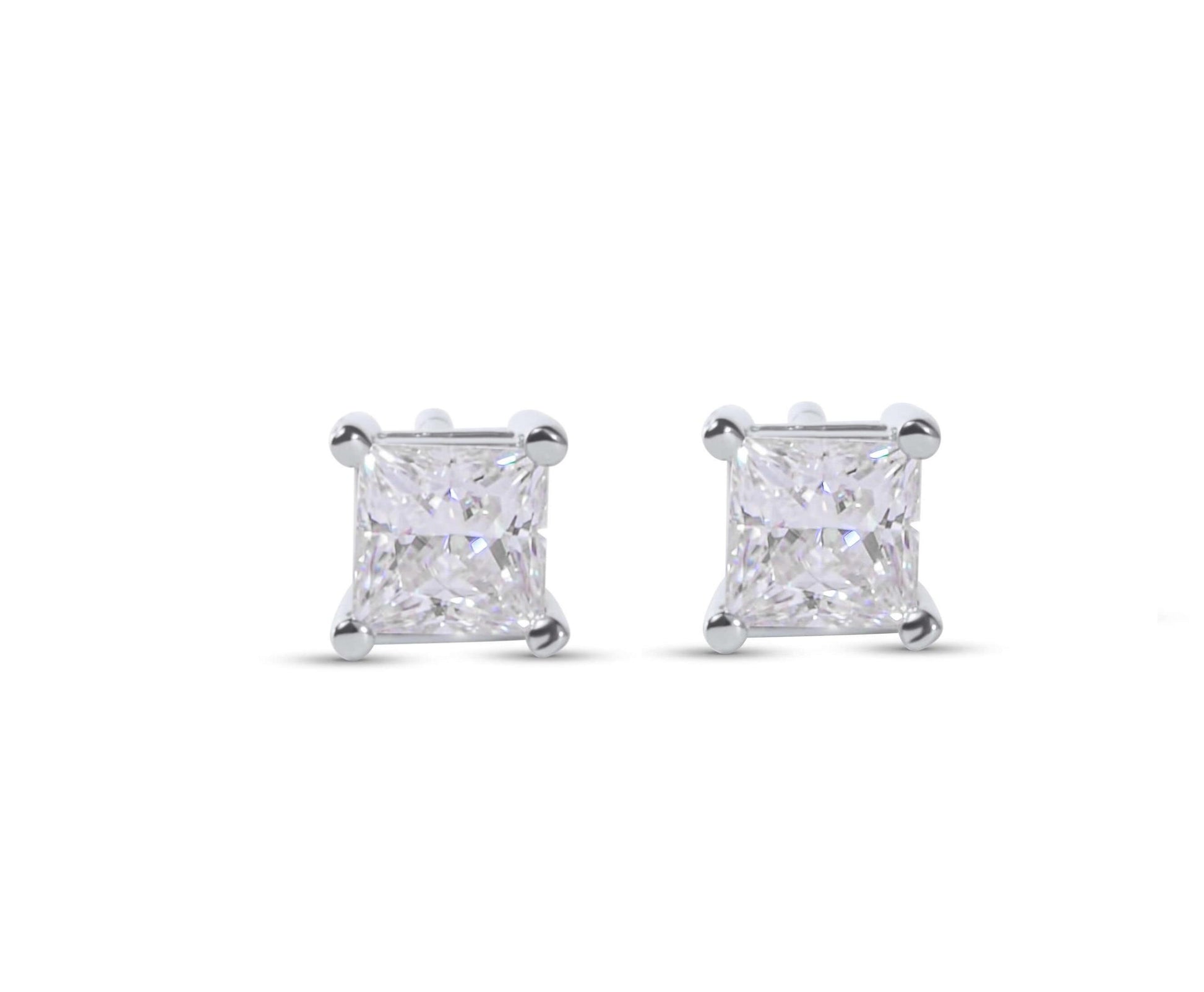 Moissanite Princess Cut Silver Earrings on white background