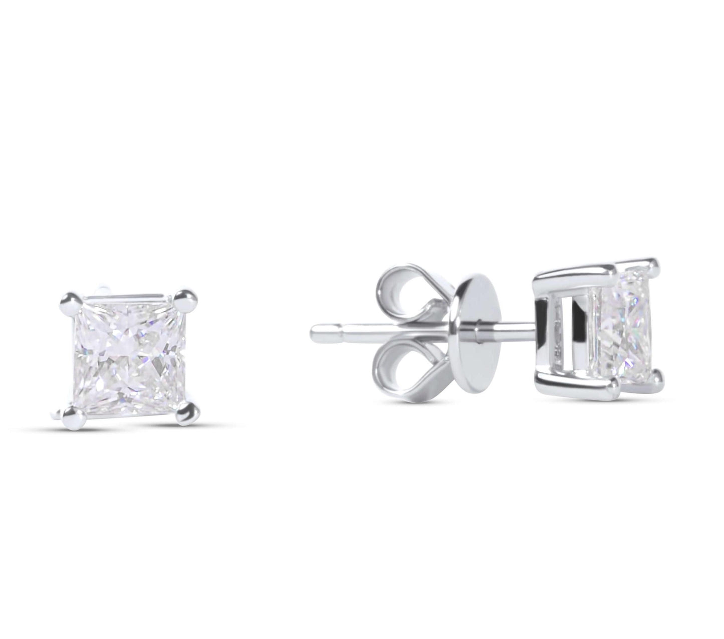 Moissanite Princess Cut Silver Earrings on white background