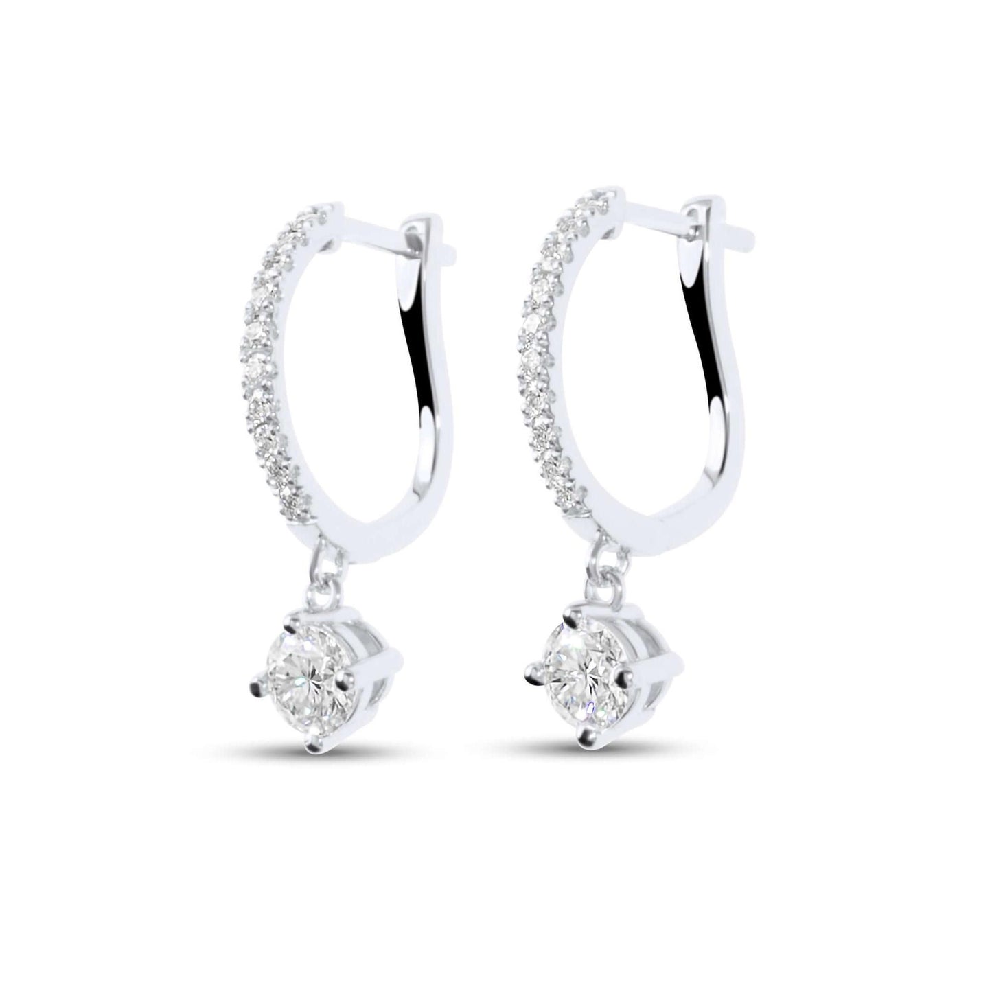 Moissanite Diamond Round Drop Silver Earrings on white background
