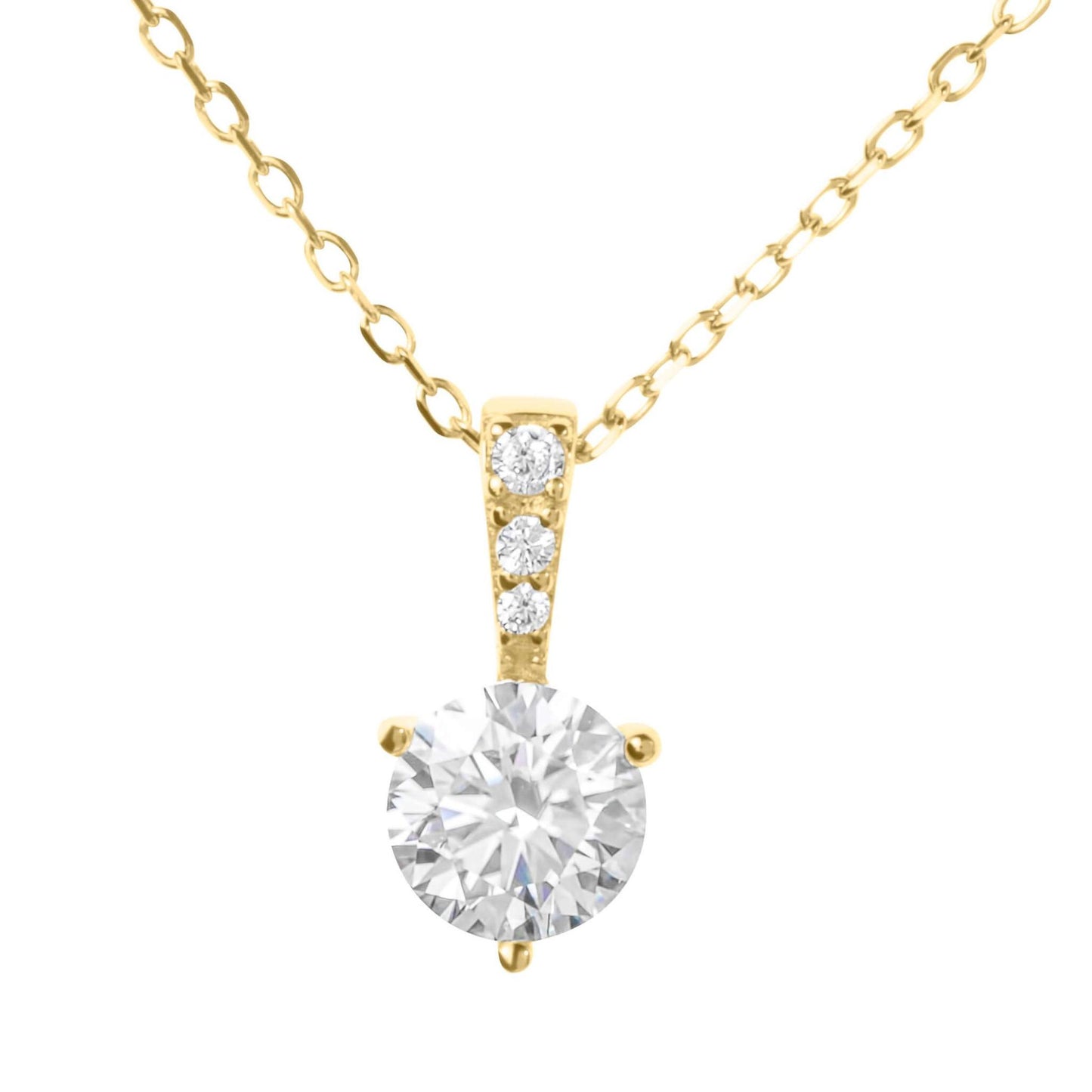 Moissanite Diamond Round Gold Necklace on white background