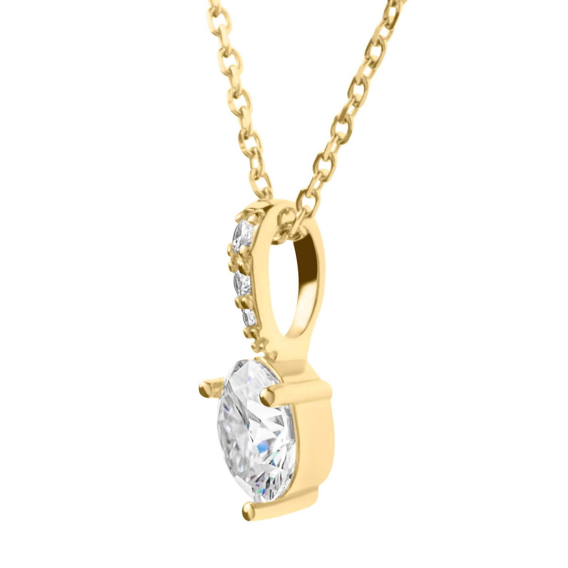 Moissanite Diamond Round Gold Necklace on white background