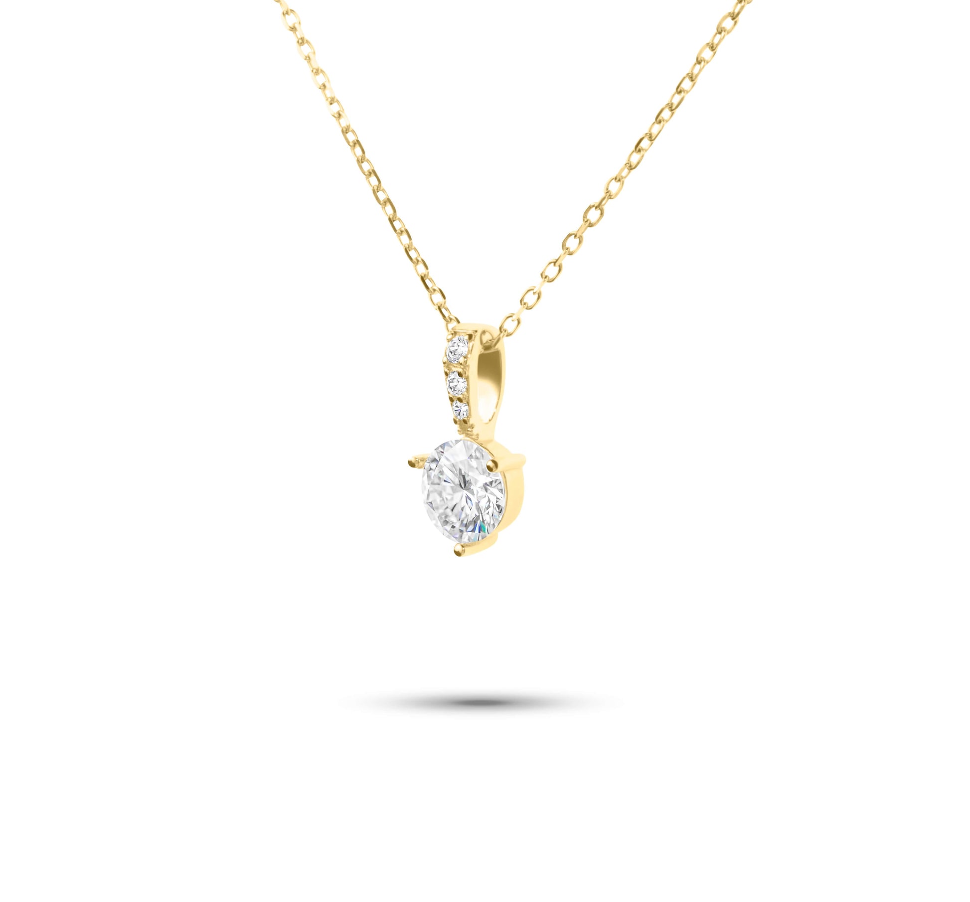 Moissanite Diamond Round Gold Necklace on white background