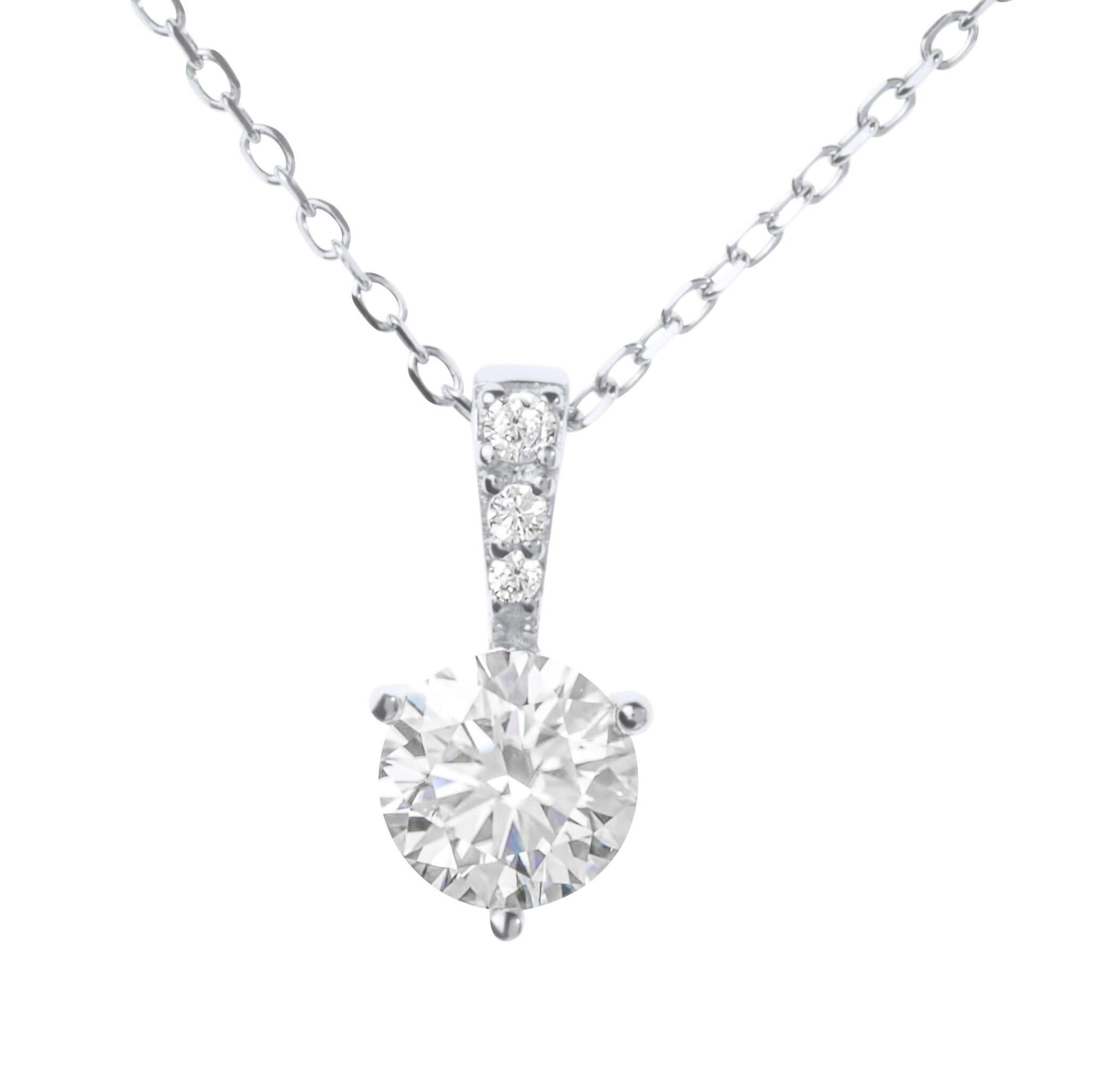 Moissanite Diamond Round Silver Necklace on white background