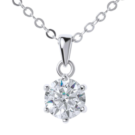 Amaral Six Prong Moissanite Silver Necklace with white background
