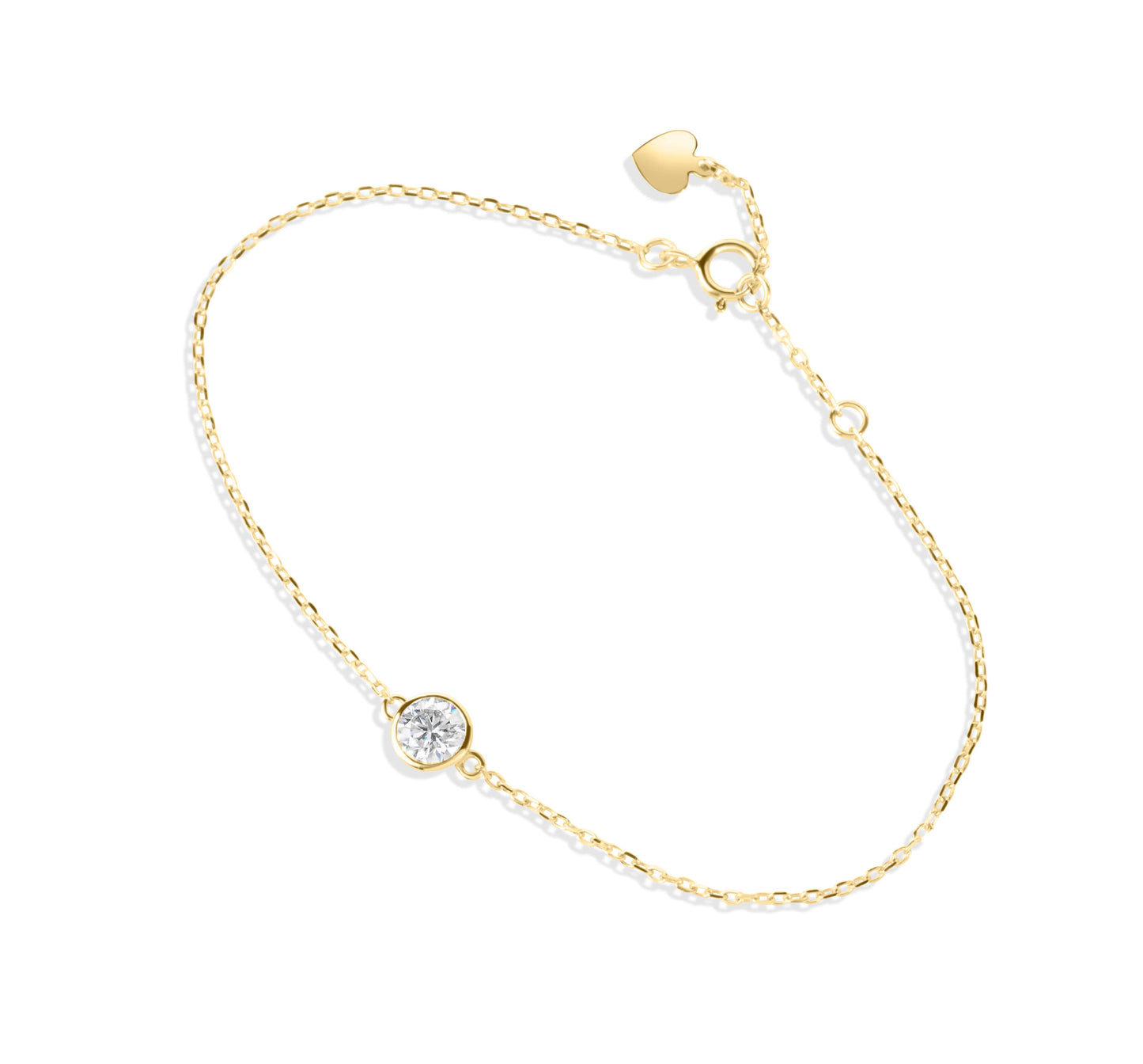 Amaral Solitaire Bezel Moissanite Gold Bracelet on white background