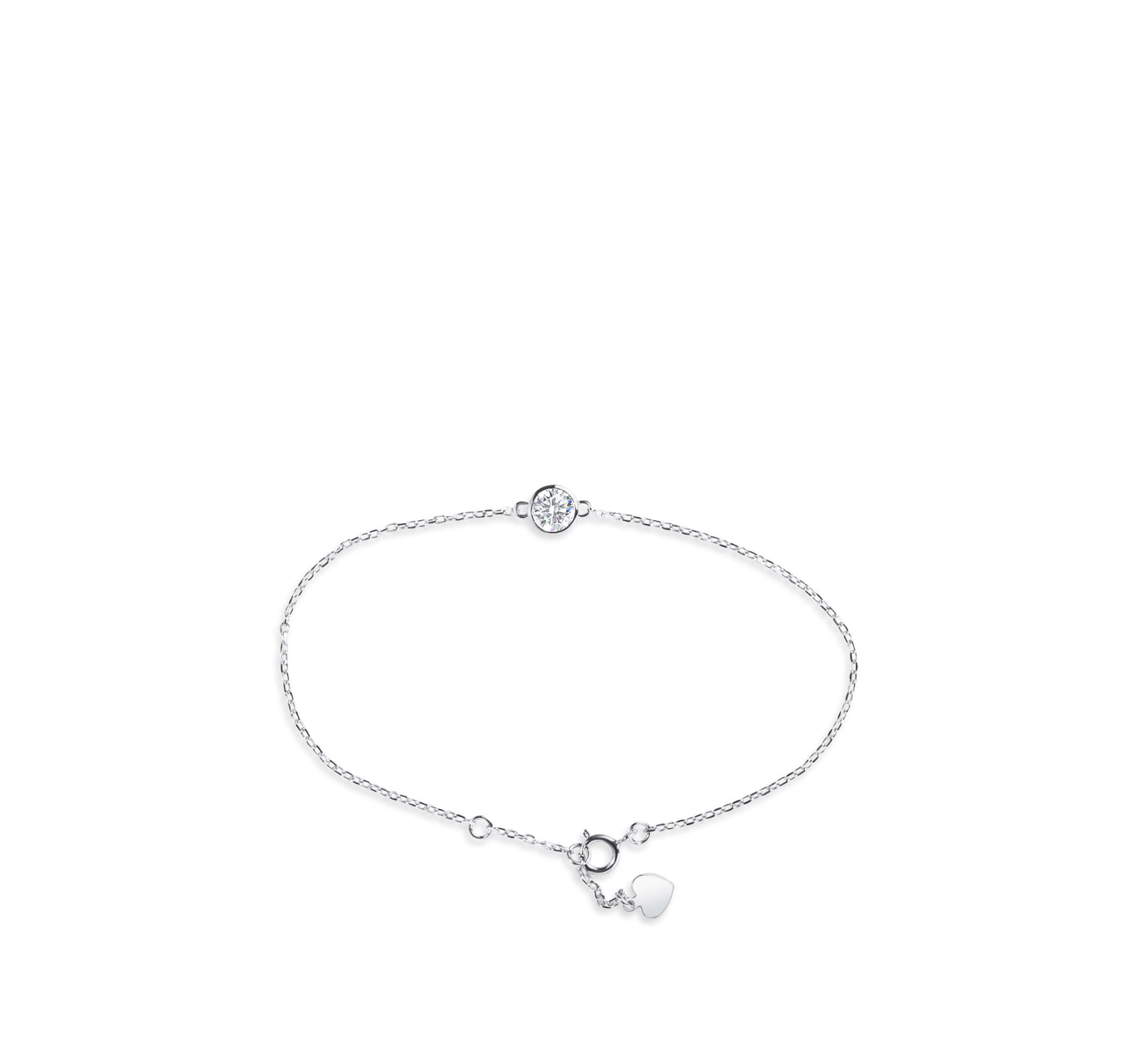 Amaral Solitaire Bezel Moissanite White Gold Bracelet on white background