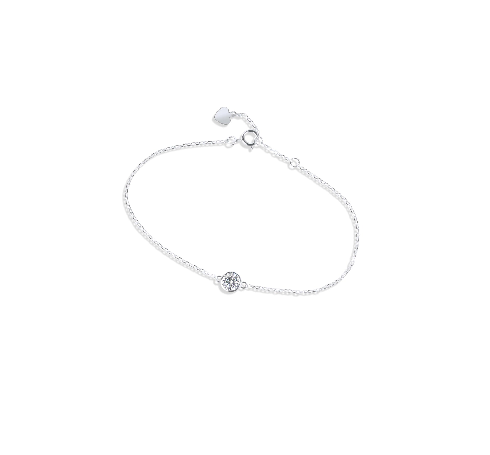 Amaral Solitaire Bezel Moissanite White Gold Bracelet on white background