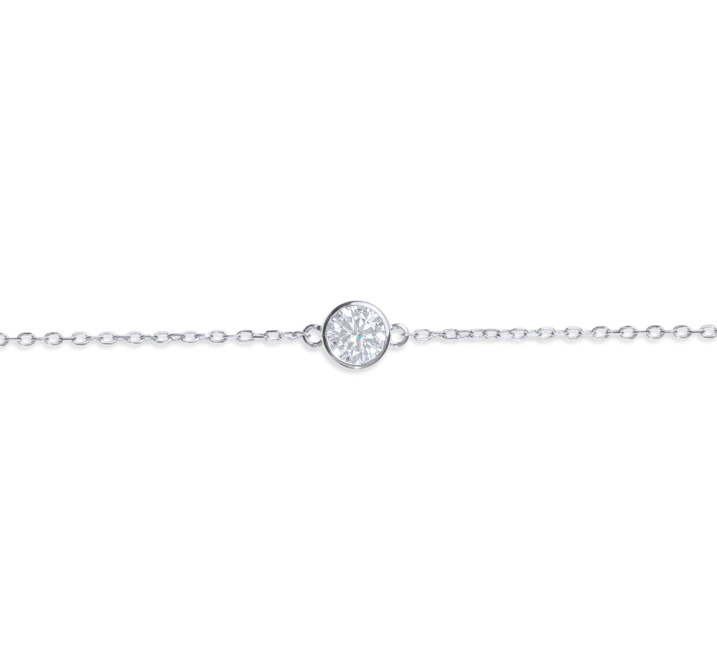 Amaral Solitaire Bezel Moissanite White Gold Bracelet on white background