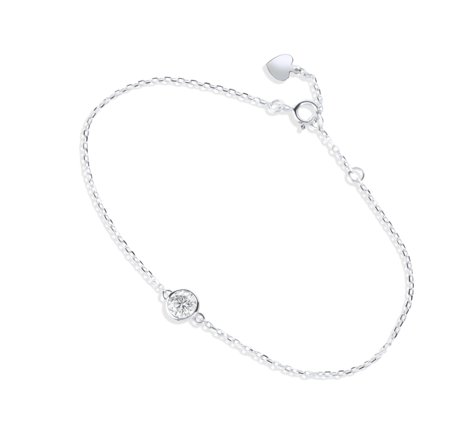 Amaral Solitaire Bezel Moissanite White Gold Bracelet on white background