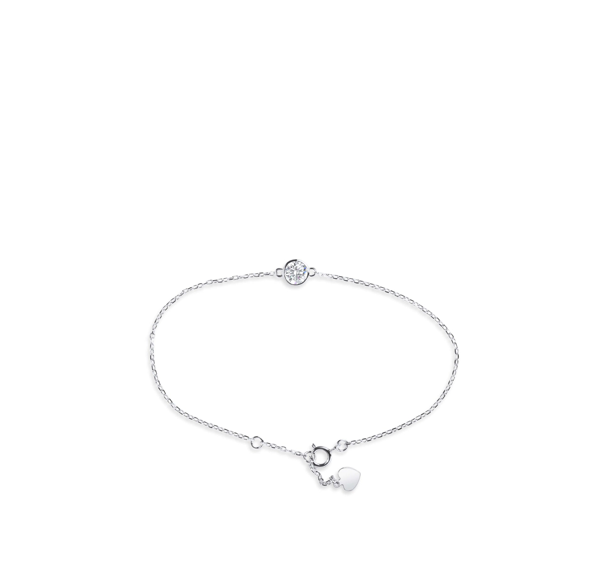 Amaral Solitaire Bezel Moissanite Silver Bracelet on white background