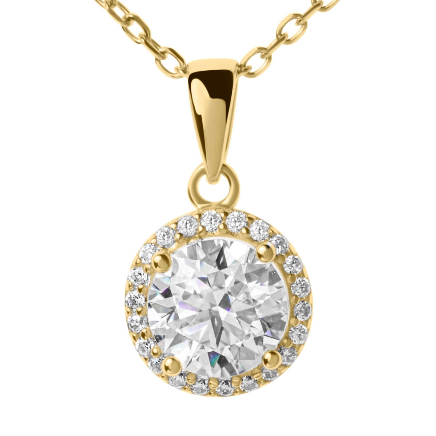 Moissanite Diamond Gold Necklace with Surrounding small stones