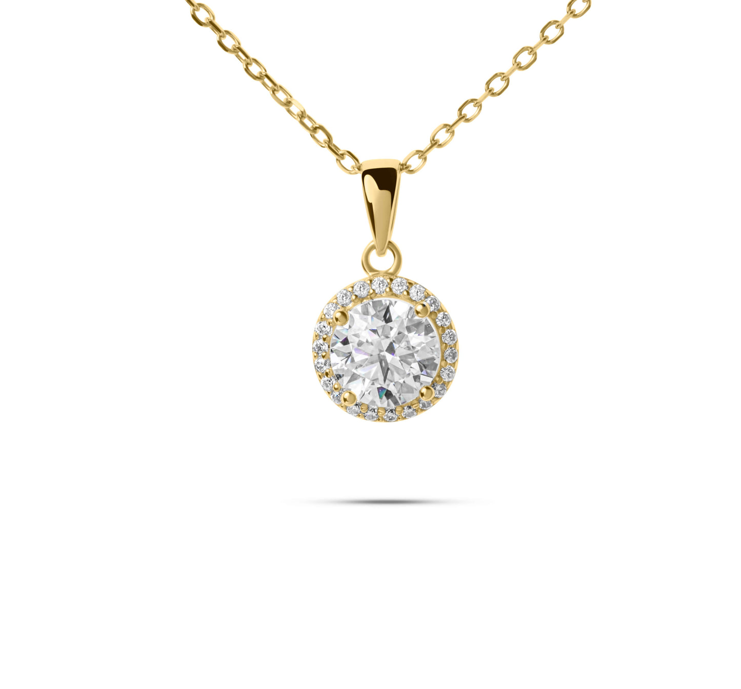 Moissanite Diamond Gold Necklace with Surrounding small stones