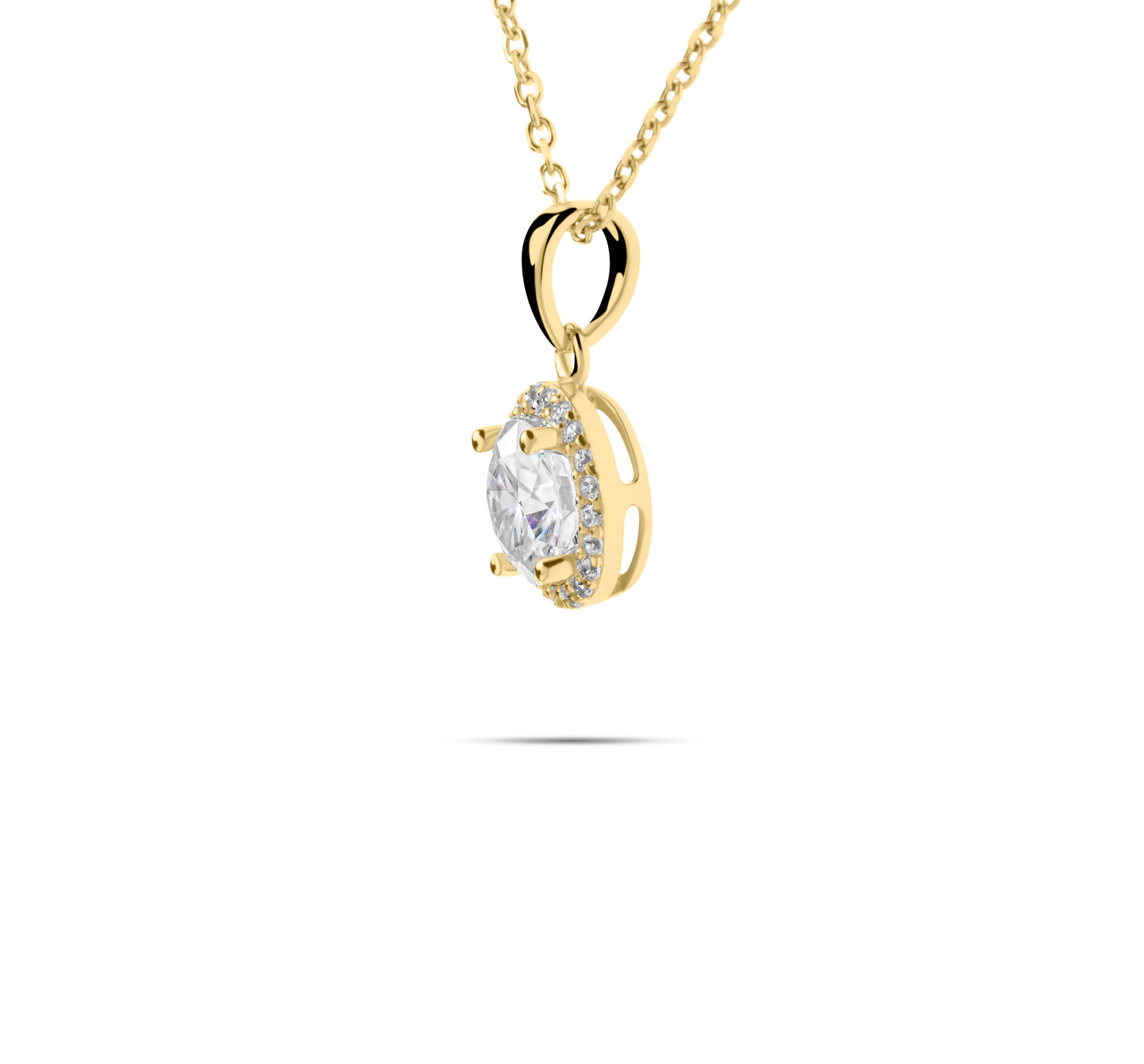 Moissanite Diamond Gold Necklace with Surrounding small stones