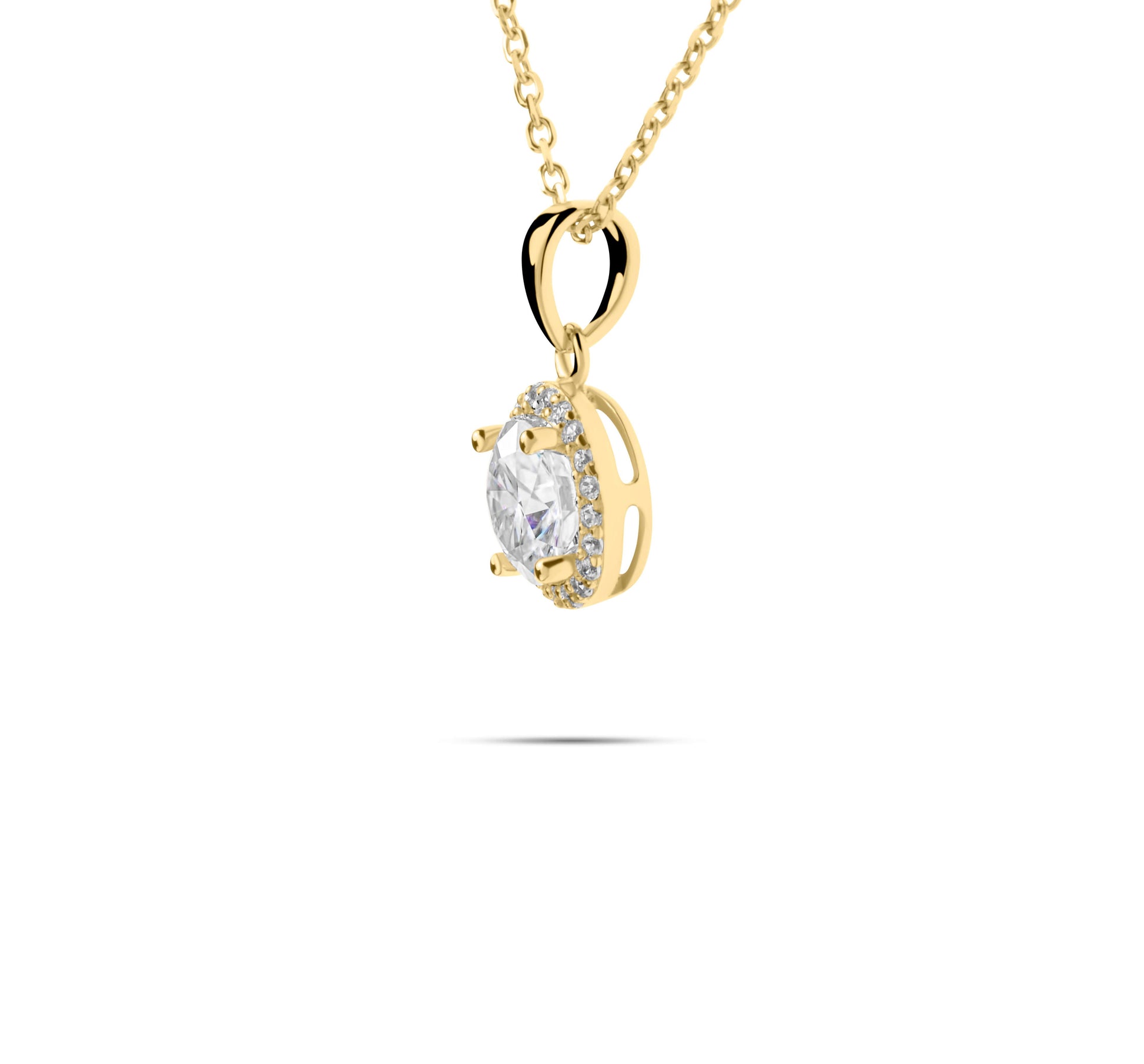 Moissanite Diamond Gold Necklace with Surrounding small stones