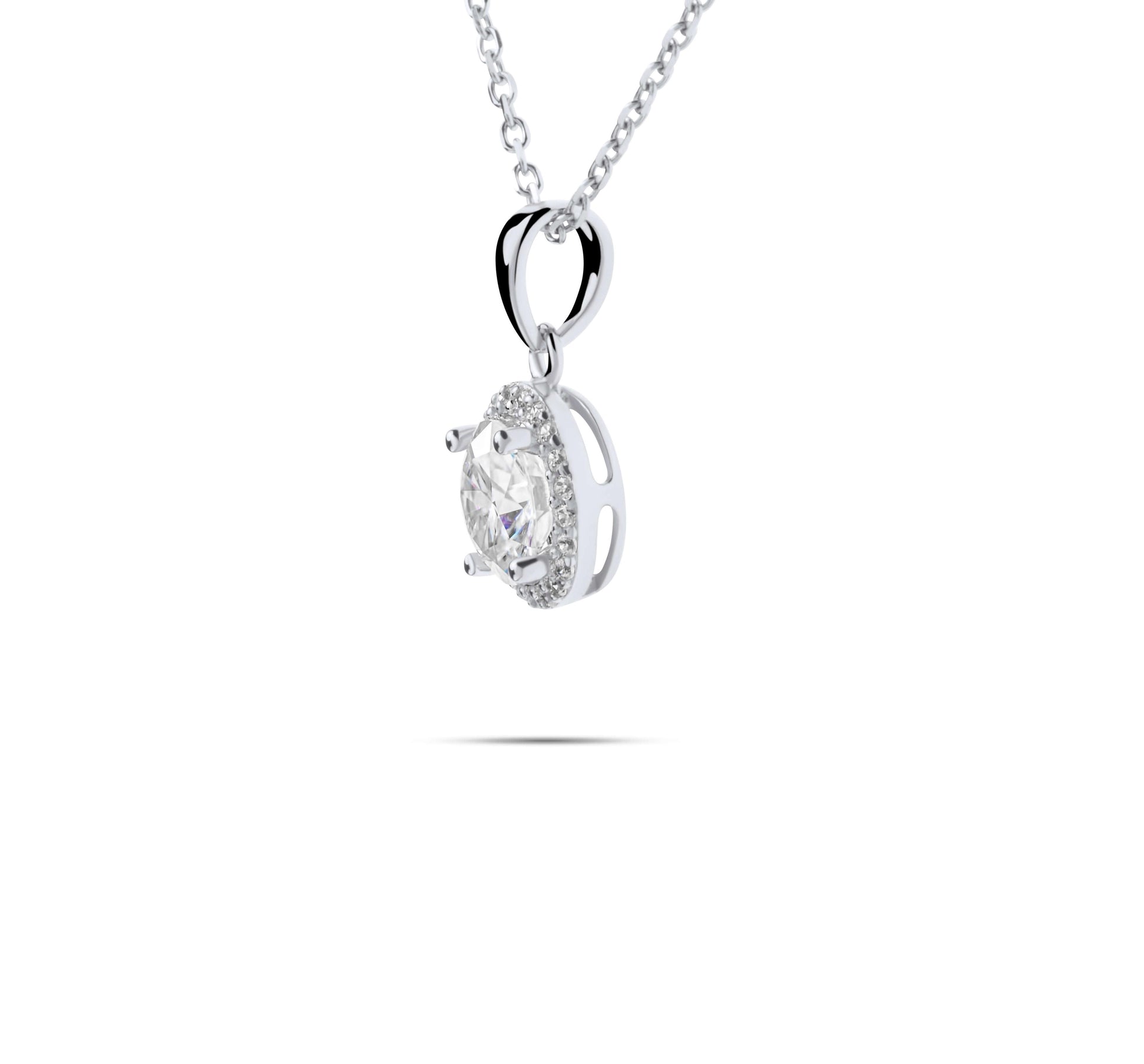 Moissanite Diamond White Gold Necklace with Surrounding small stones