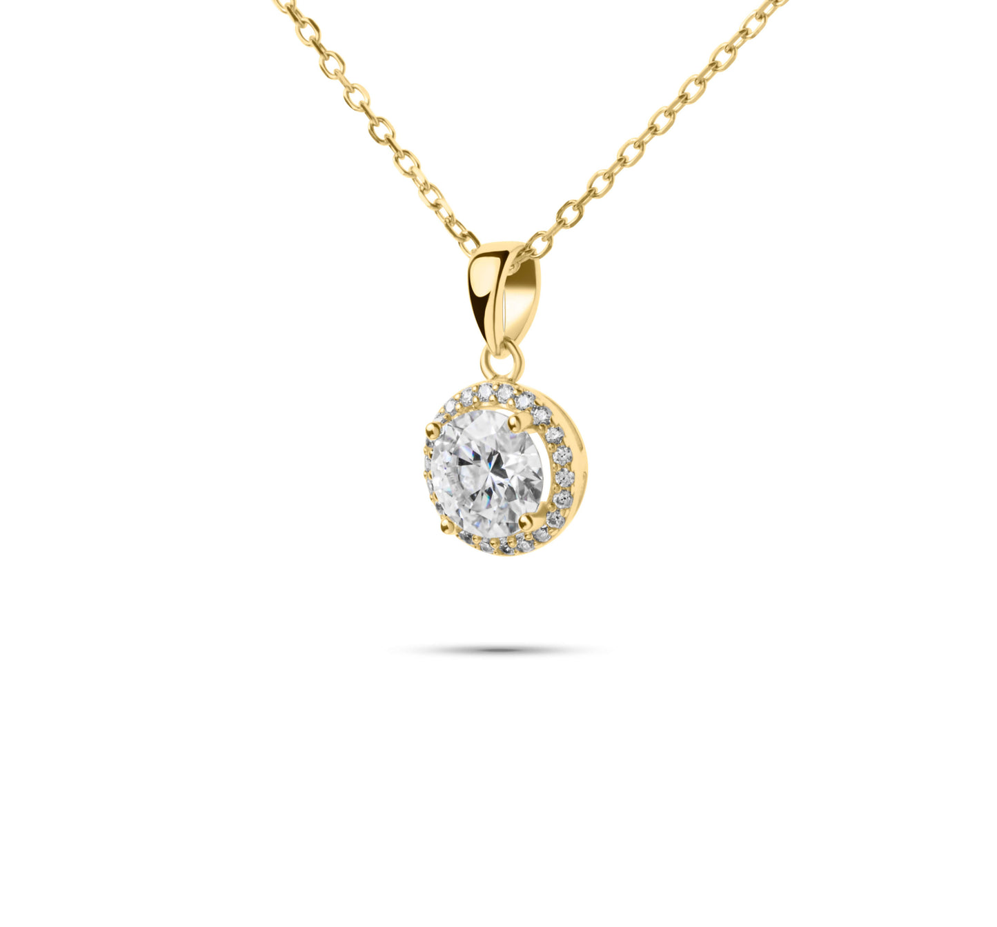 Moissanite Diamond Gold Necklace with Surrounding small stones