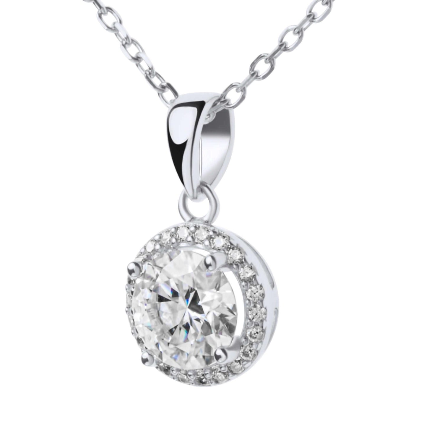 Moissanite Diamond Silver Necklace with Surrounding small stones