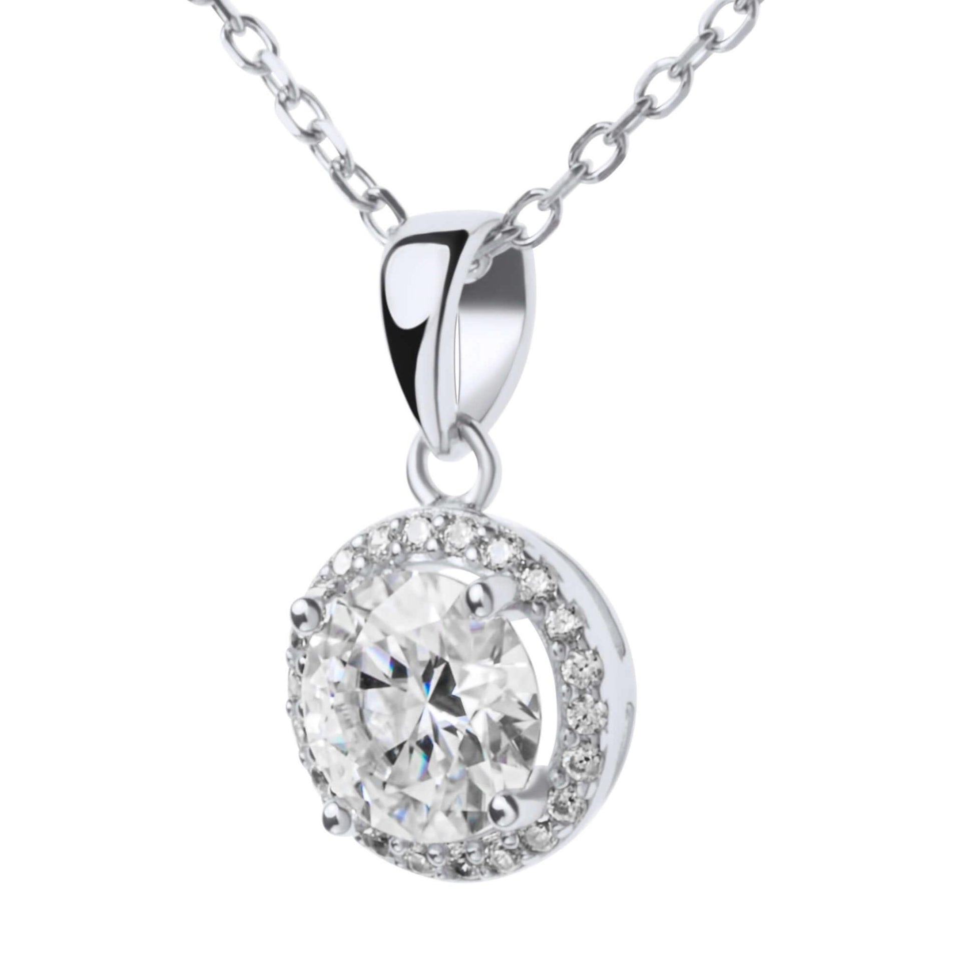 Moissanite Diamond Silver Necklace with Surrounding small stones
