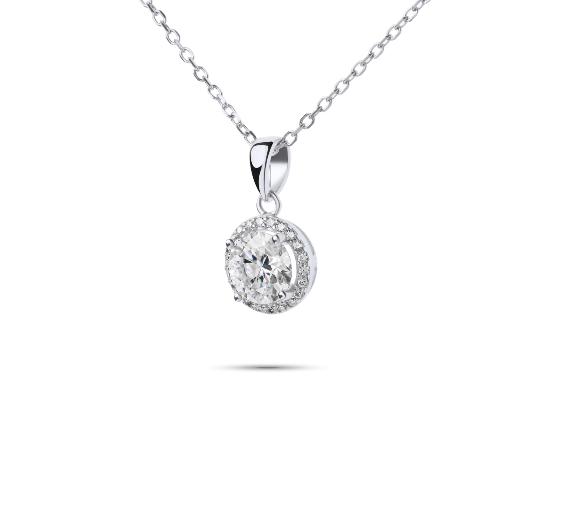Moissanite Diamond Silver Necklace with Surrounding small stones