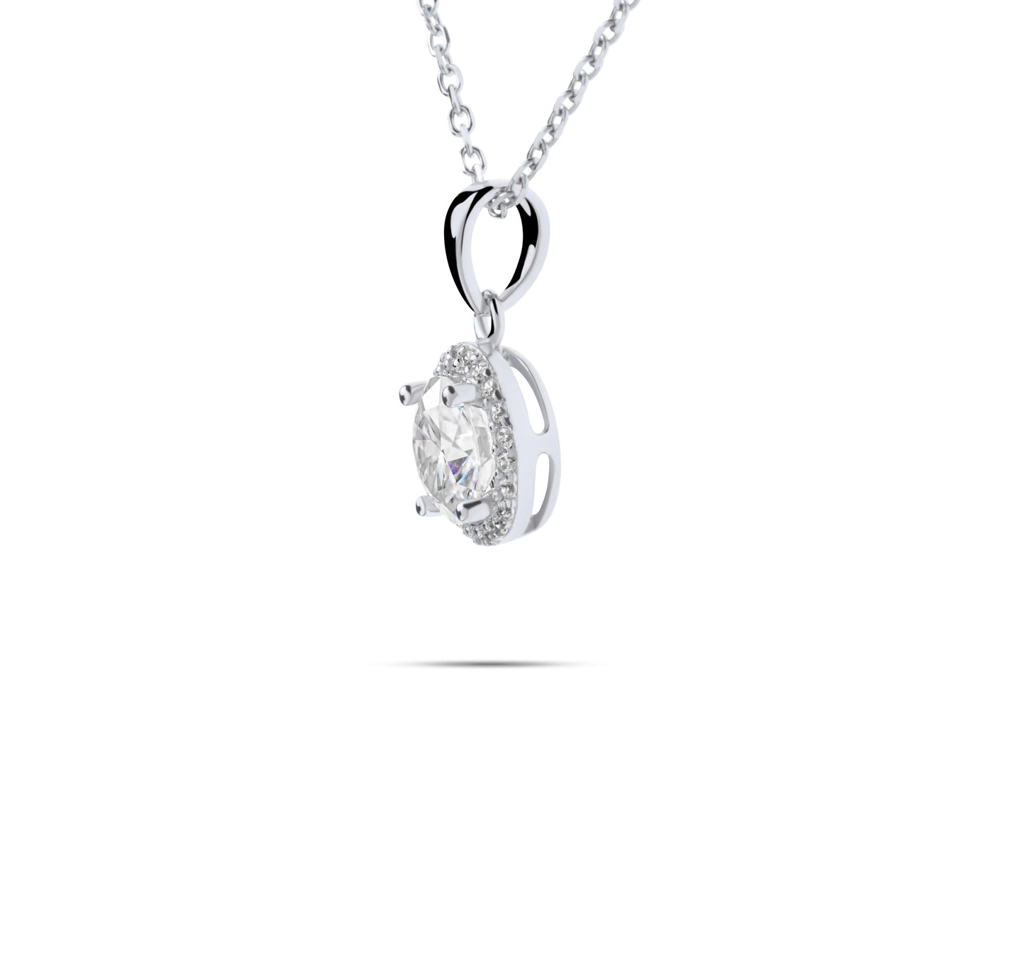 Moissanite Diamond Silver Necklace with Surrounding small stones