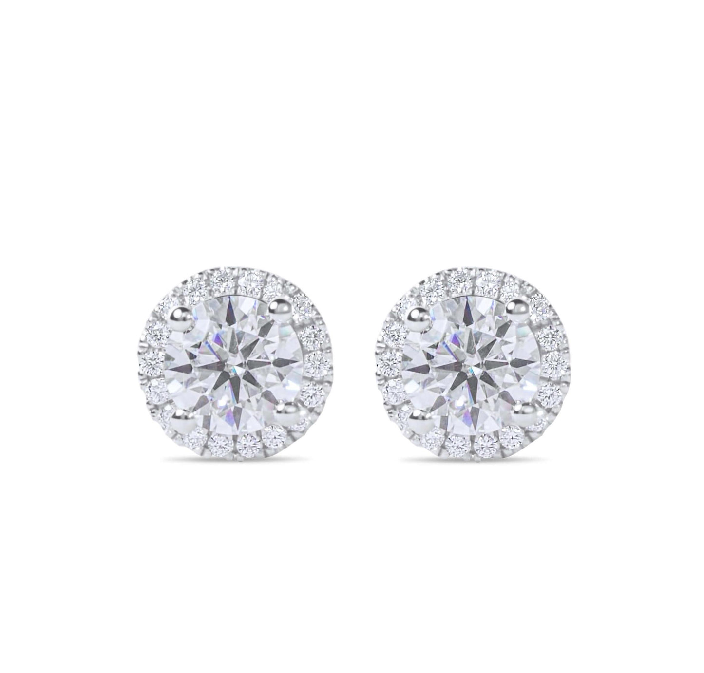 Moissanite Diamond Silver Earrings with Surrounding small stones on white background