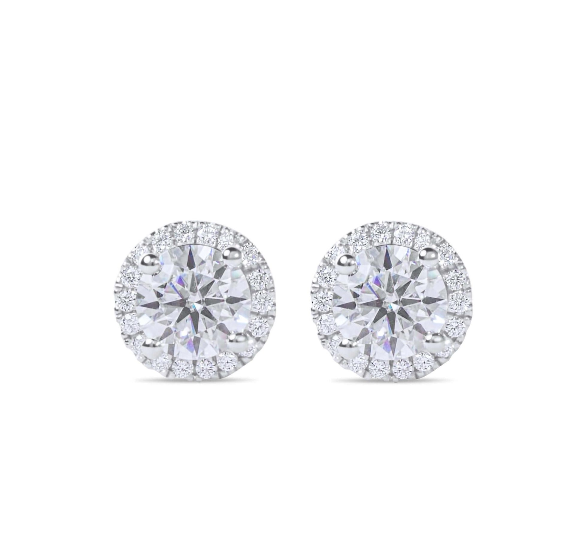 Moissanite Diamond Silver Earrings with Surrounding small stones on white background