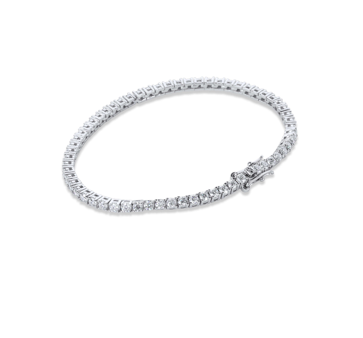 Moissanite Diamond White Gold Tennis Bracelet on white background
