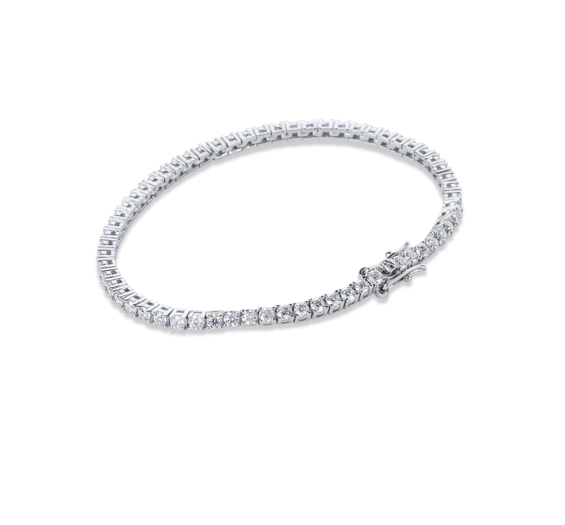 Moissanite Diamond White Gold Tennis Bracelet on white background