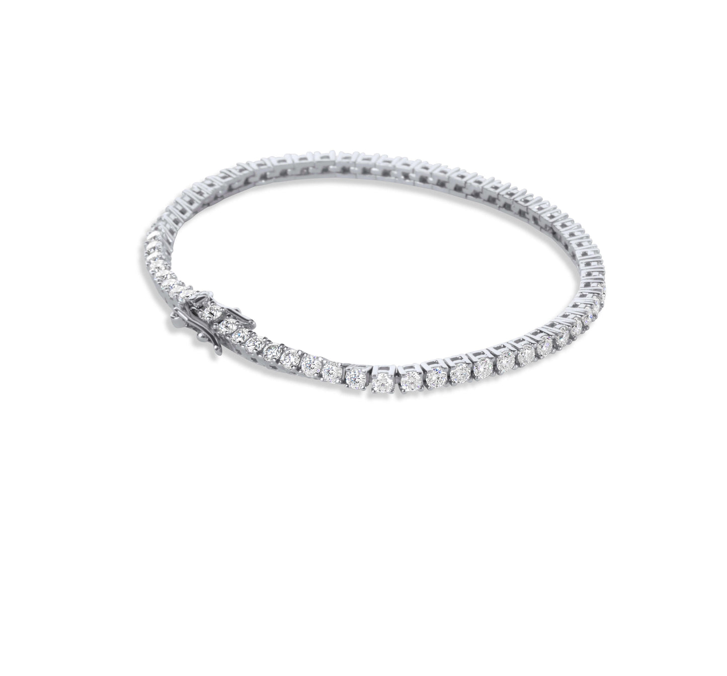 Moissanite Diamond White Gold Tennis Bracelet on white background