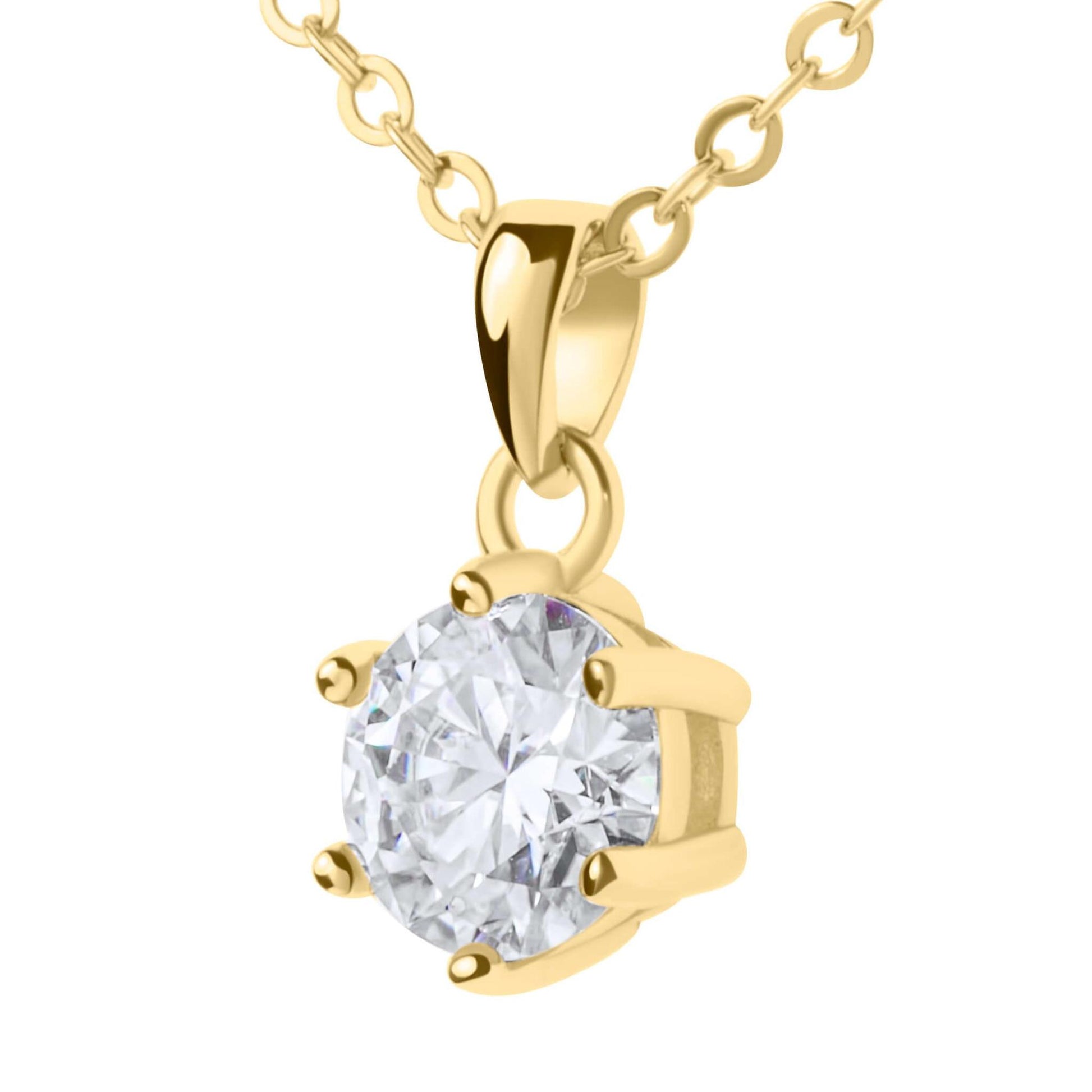 Amaral Six Prong Moissanite Gold Necklace with white background