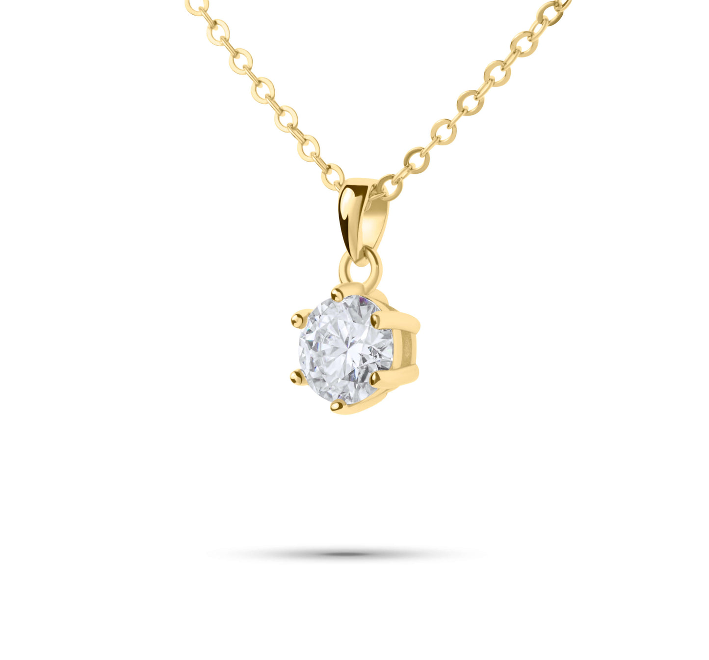 Amaral Six Prong Moissanite Gold Necklace with white background