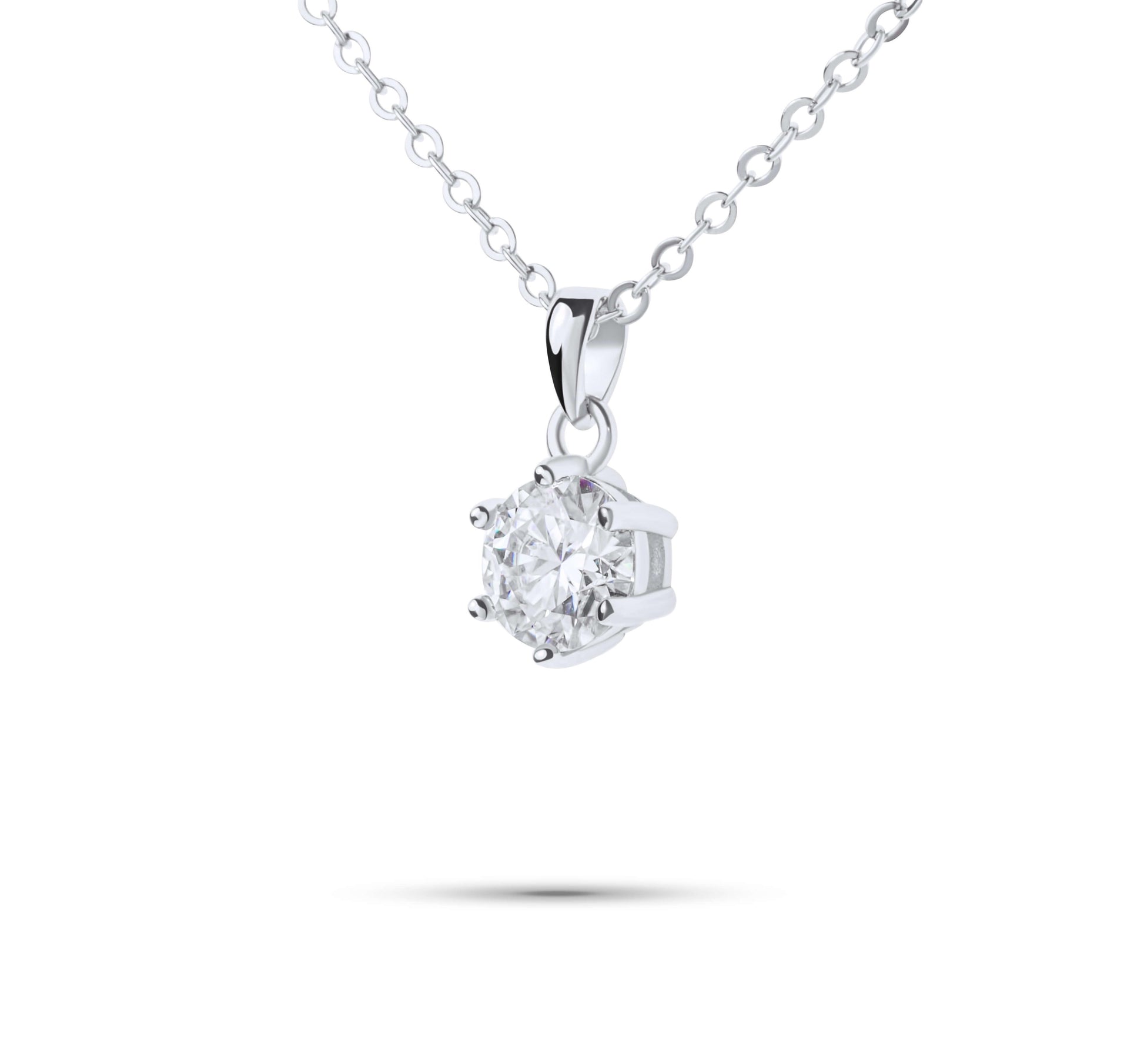 Amaral Six Prong Moissanite Silver Necklace with white background