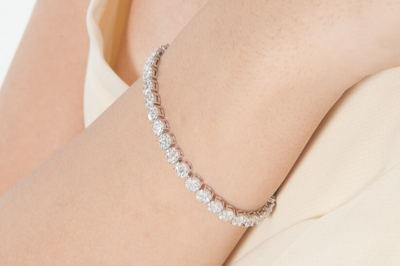 Moissanite diamond bracelet on womans wrist