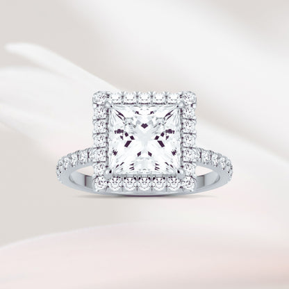 Amaral Halo Princess With Band - White Gold