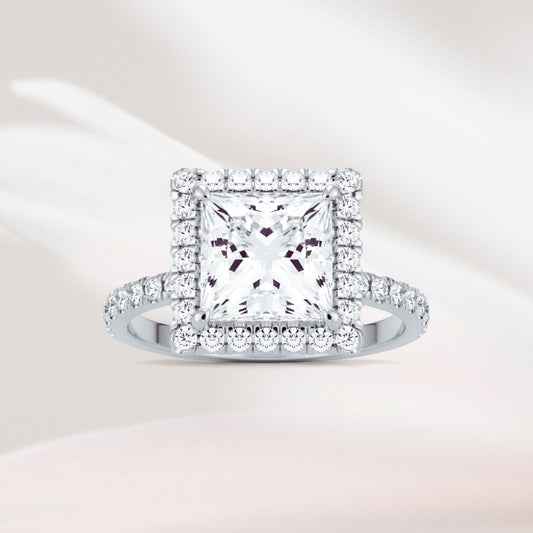 Amaral Halo Princess With Band - White Gold