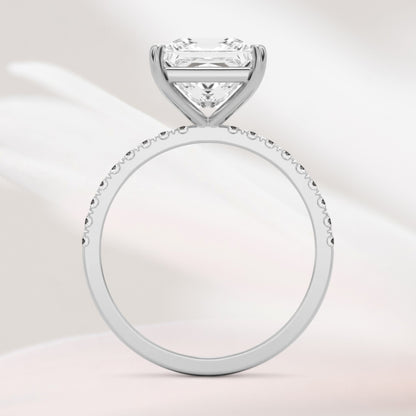 Amaral Solitaire Princess Four Prong With Band - White Gold