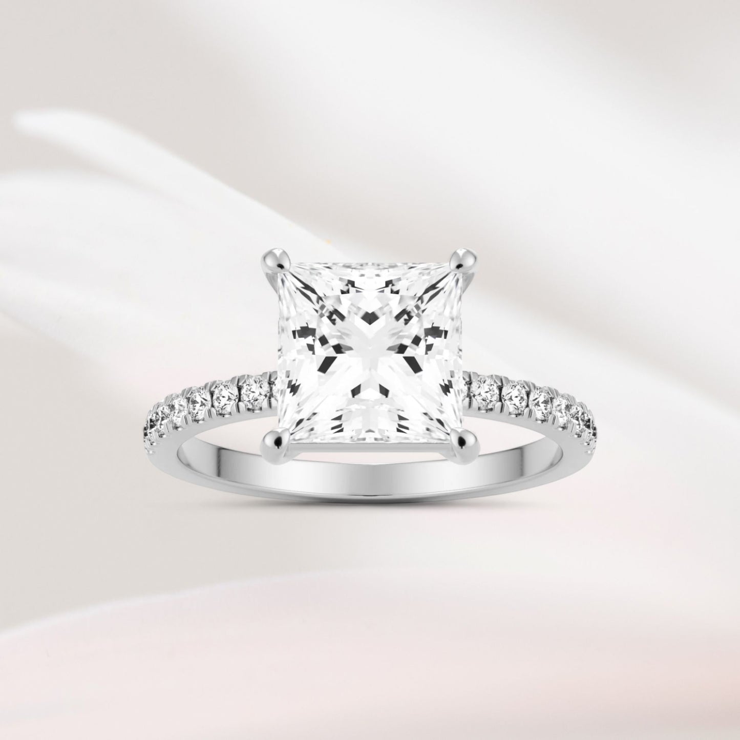 Amaral Solitaire Princess Four Prong With Band - Silver