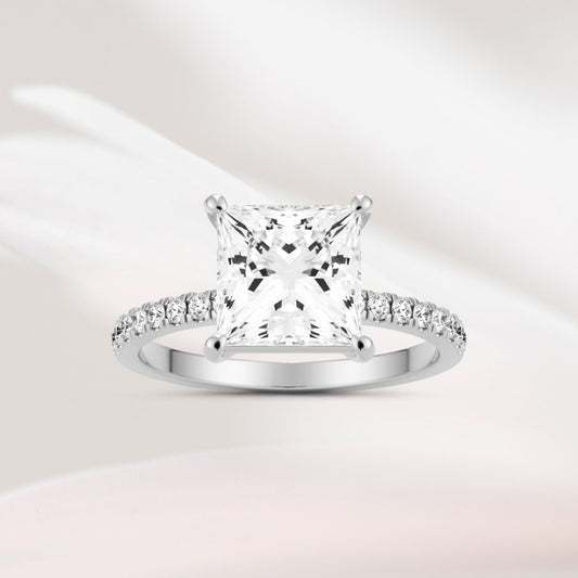 Amaral Solitaire Princess Four Prong With Band - White Gold