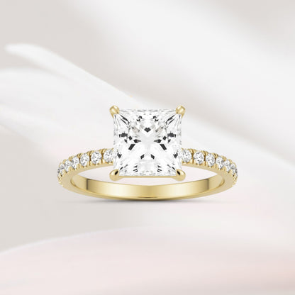 Amaral Solitaire Square Four Prong With Band - Yellow Gold