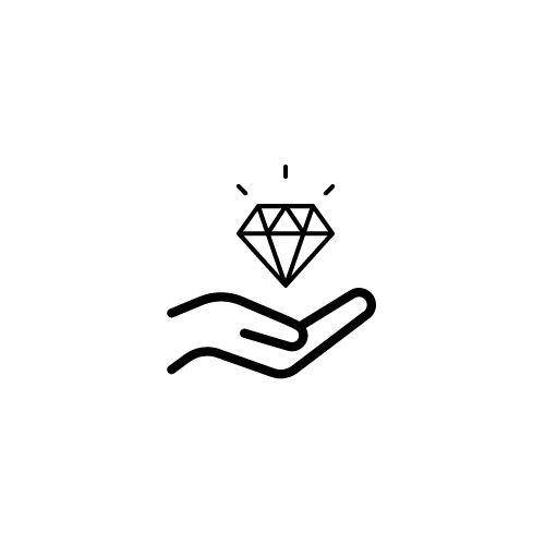 Icon of a hand holding a moissanite diamond