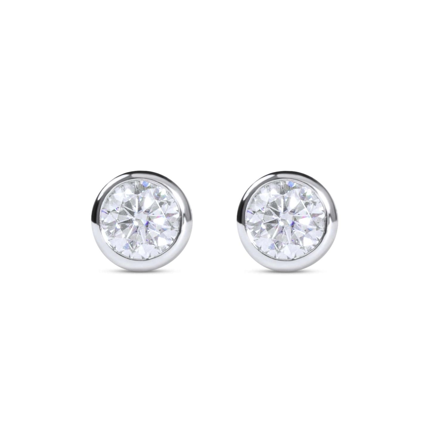 Amaral Bezel Stud Moissanite Diamond Silver Earrings on white background