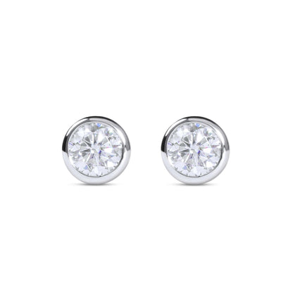 Amaral Bezel Stud Moissanite Diamond Silver Earrings on white background