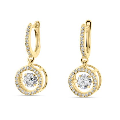 Moissanite Diamond Dancing Drop Gold Earrings on white background