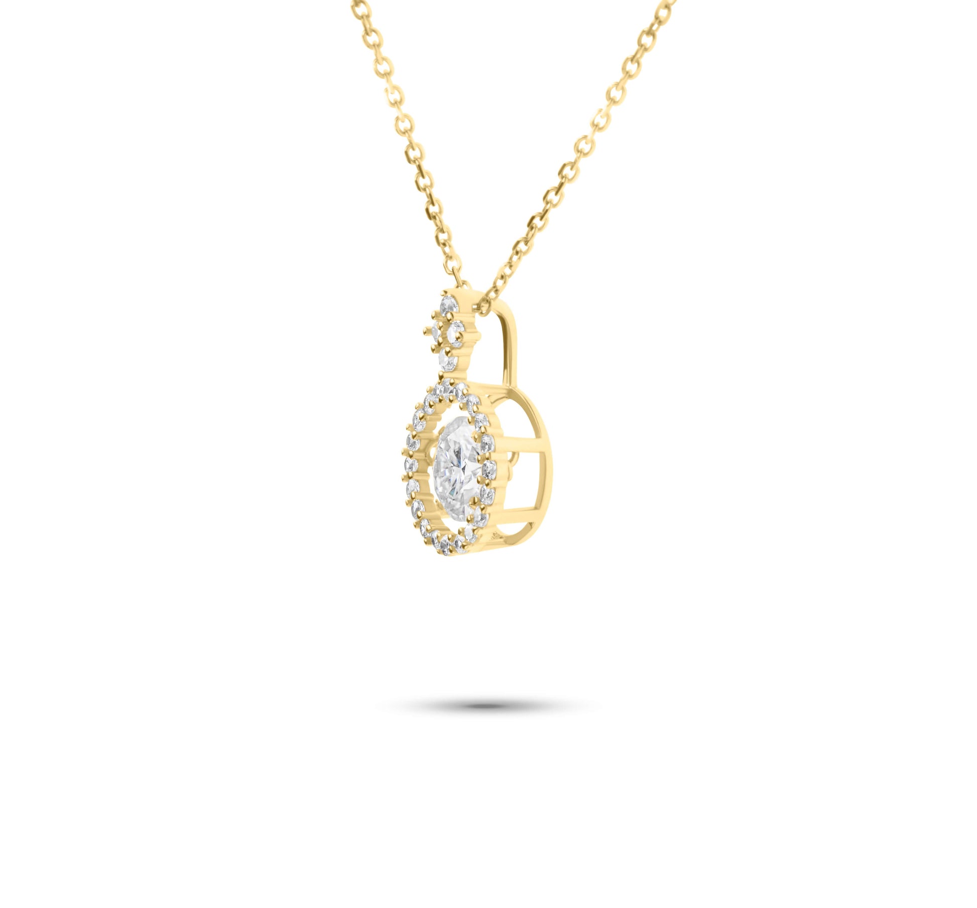 Moissanite Diamond Dancing Stone Gold Necklaces on white background