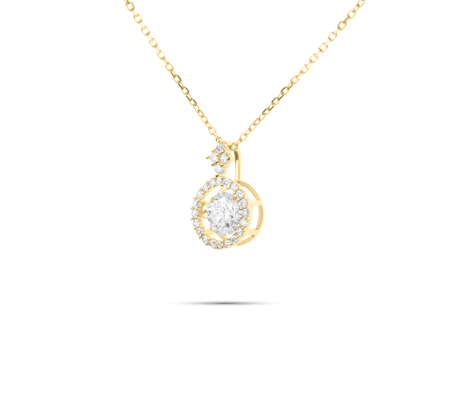 Moissanite Diamond Dancing Stone Gold Necklaces on white background