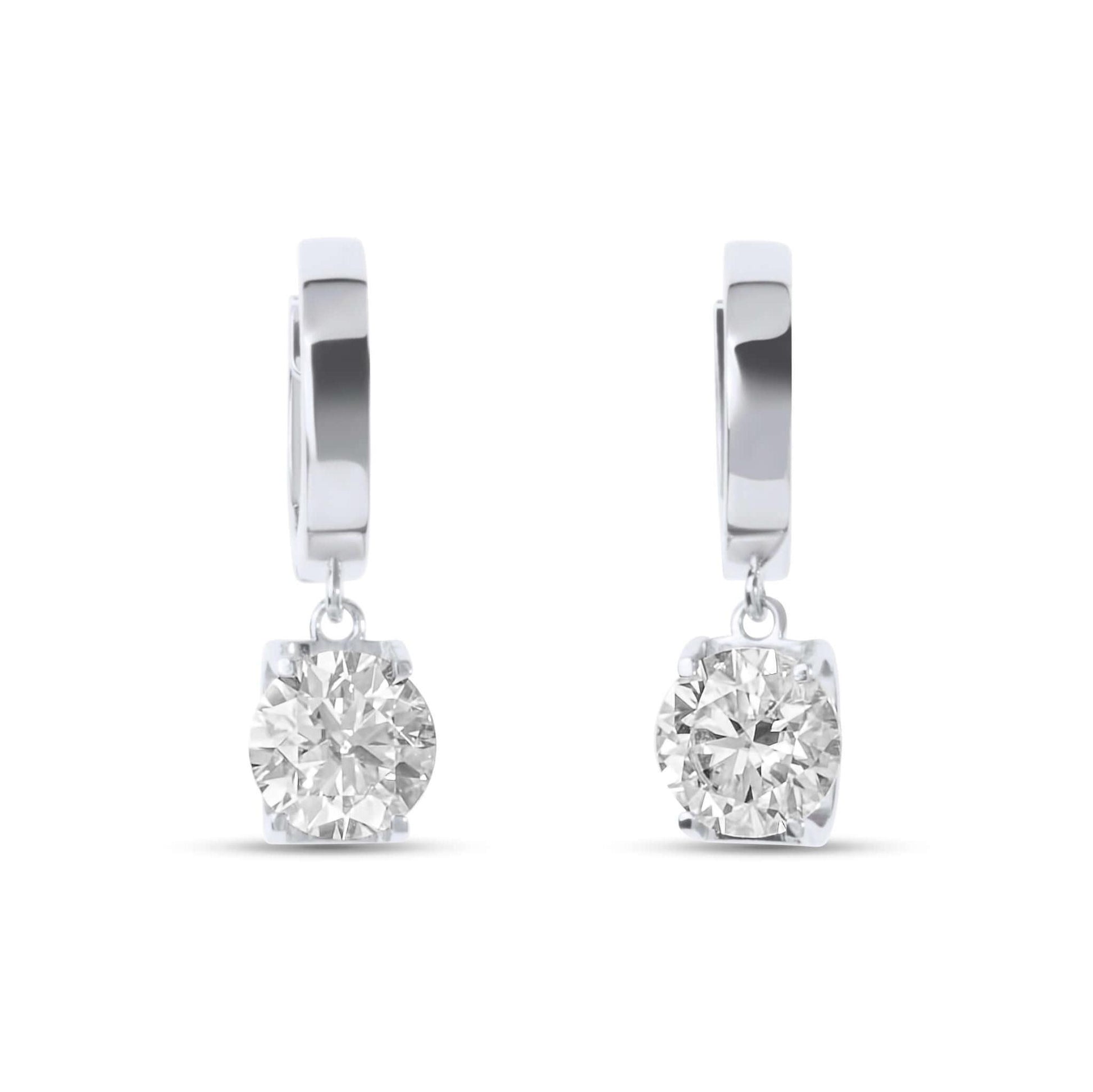 Moissanite Diamond Drop White Gold Earrings on white background