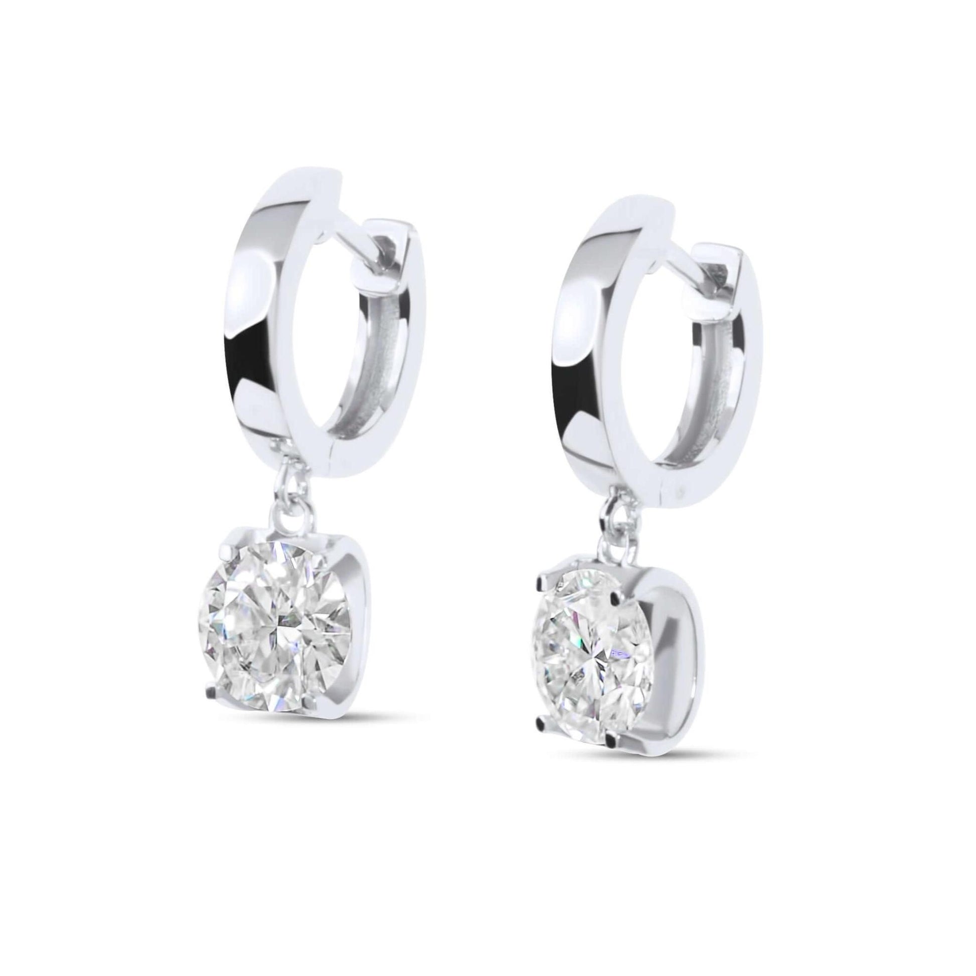 Moissanite Diamond Drop White Gold Earrings on white background